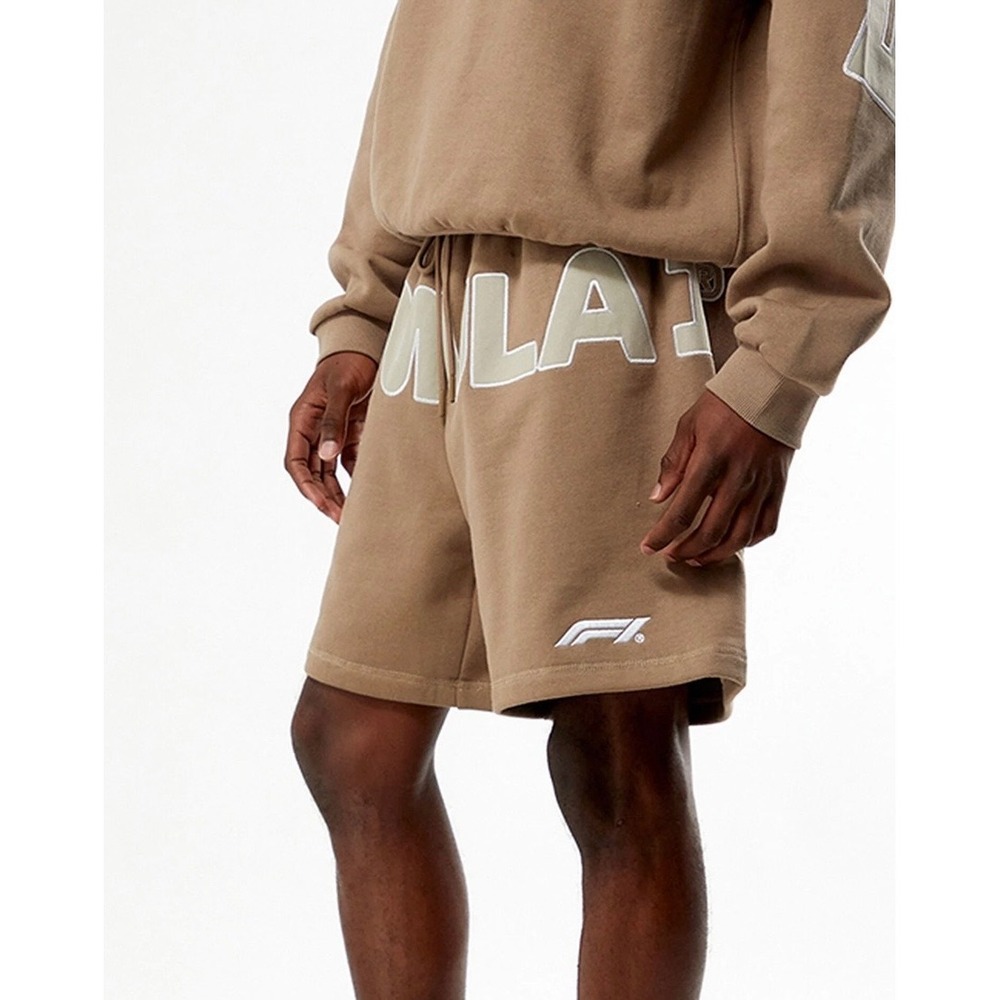 PacSun Formula 1 F1 Tan Brown Graphic Fleece Sweat Shorts Mens Large‎ NWT